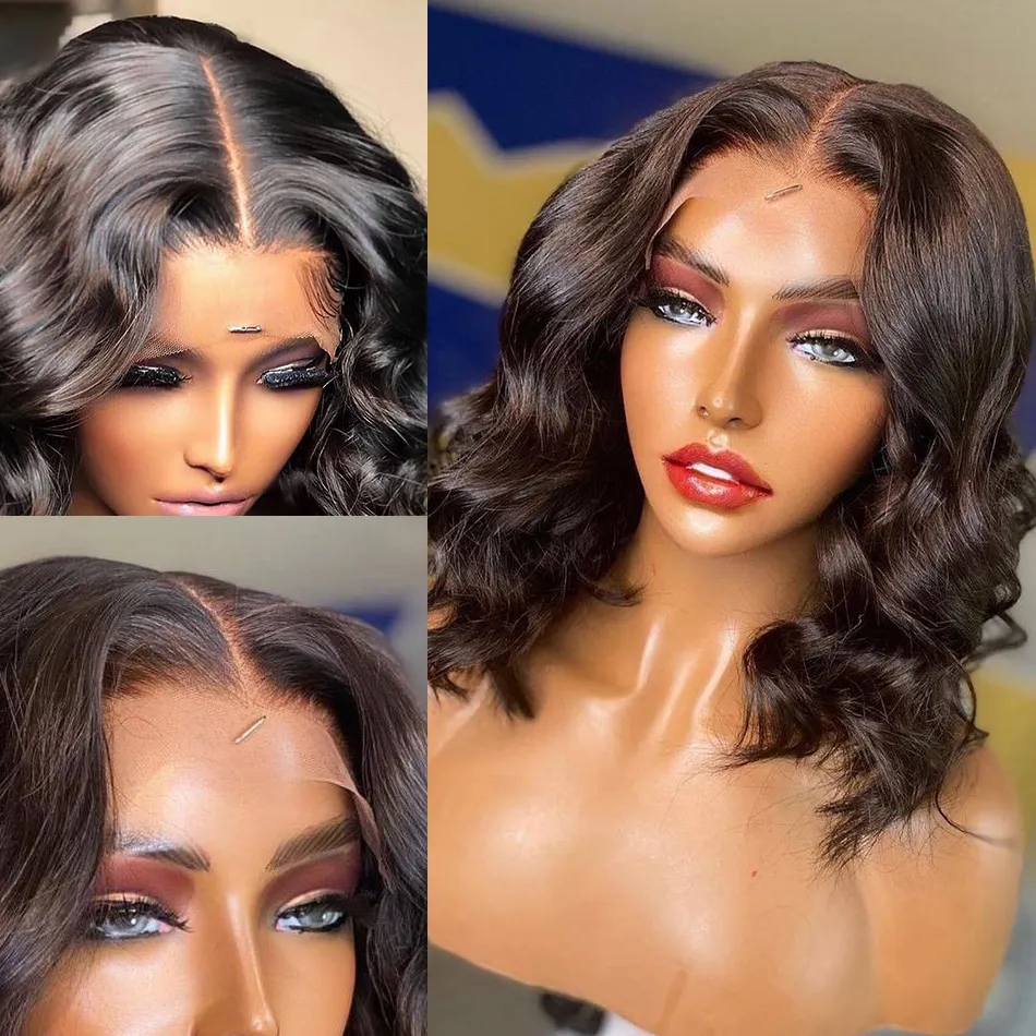 Short Bob Body Wave Transparent Human Hair for Women 13x4 Front Wig Brazilian 4x4 Lace Closure Wigs Remy