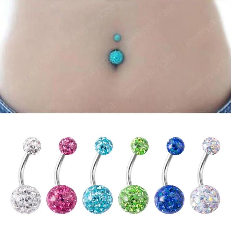 Bling Belly Piercing Ring Navel Button Rings Bar Crystal Ombligo Party Stud Barbell Round for Woman Sexy Body Jewelry