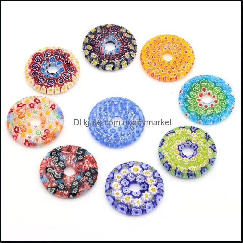 Charms Natural Stone Pendant Round Coloured Glaze Big Hole Beads Colorful Safety Buckle For Jewelry DIY Bracelet Necklace Making