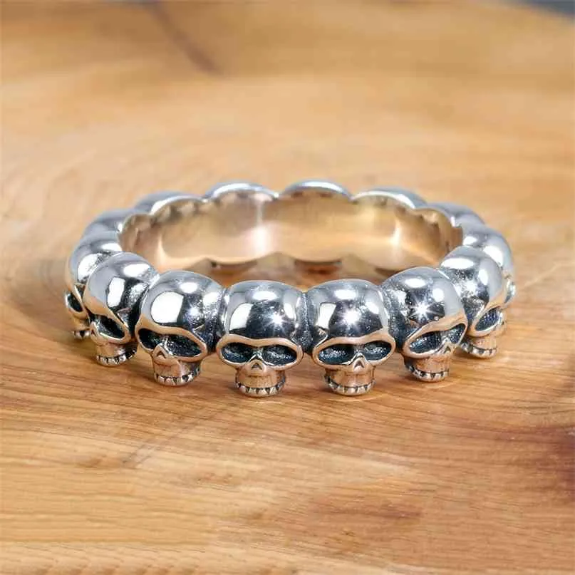 925 Sterling Silver Cool Par Ringar Retro Punk Rock Style Skull för män och kvinnor 210610