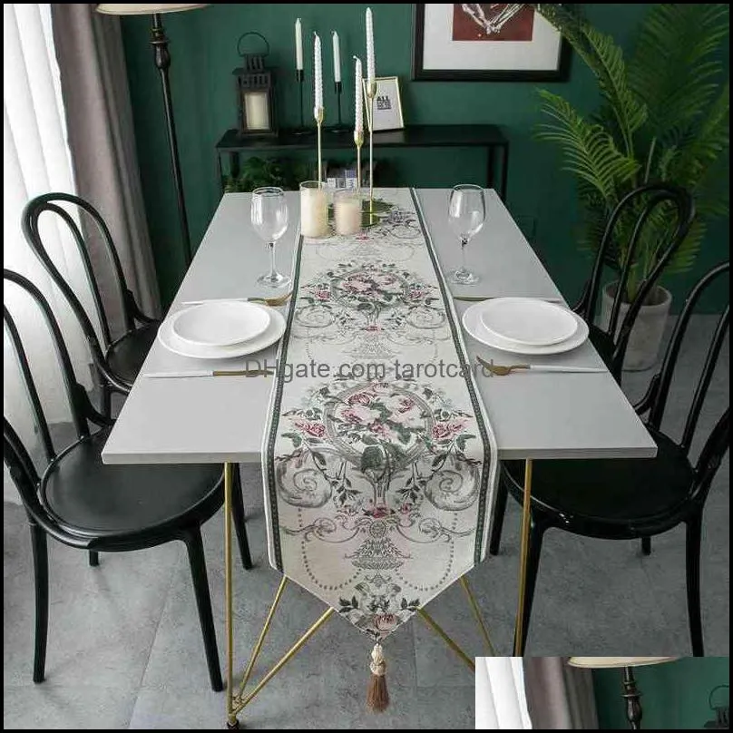Modern Elegant Table Runner European Jacquard Tablecloth Track on the Table Luxury Nordic Dining Table Runners Decor Blue White 220107