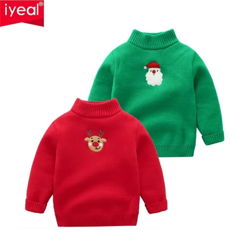 IYEAL Toddler Kid Boy Clothes Christmas Knitted Cardigan Turtleneck Sweater Winter Warm Tops Long Sleeve Casual Knitwear Outfit 211106