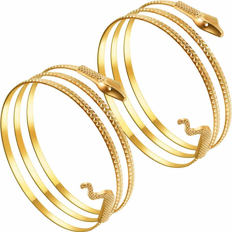 Ethnic Gold Simple Wire Snake Arm Bangles for Women Girl Upper Arm Band Jewelry Fashion Cuff Adjustable Bangle Performance Bracelet Q0719