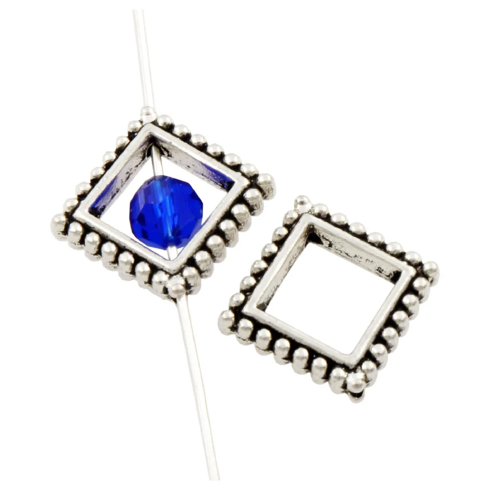 Öppna prickar RIM Square Bead Frame Charm Pärlor Smycken Resultat Komponenter 12.9x12.9mm Antika Silver Hängen L753 150pcs / Lot