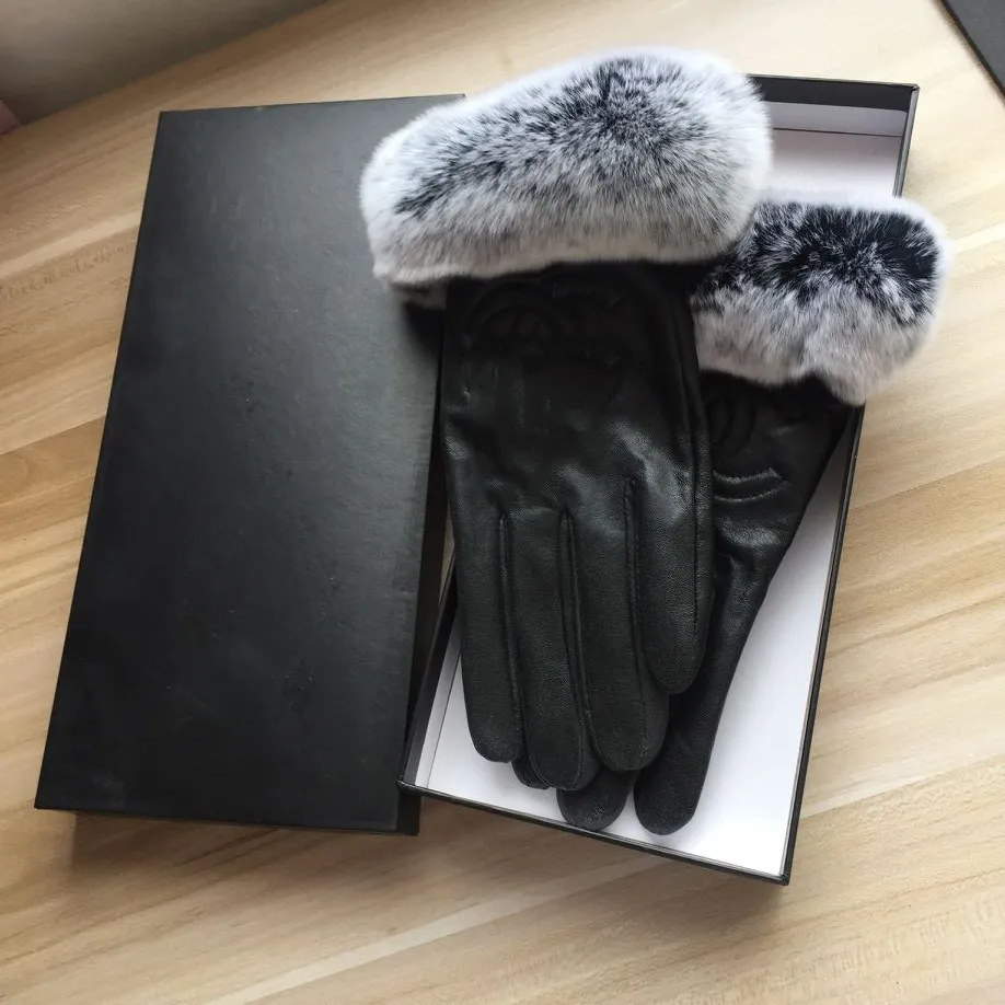 Winter-Lederhandschuhe und Woll-Touchscreen-Kaninchenfell, kältebeständig, warme Schaffell-Abschiedsfinger