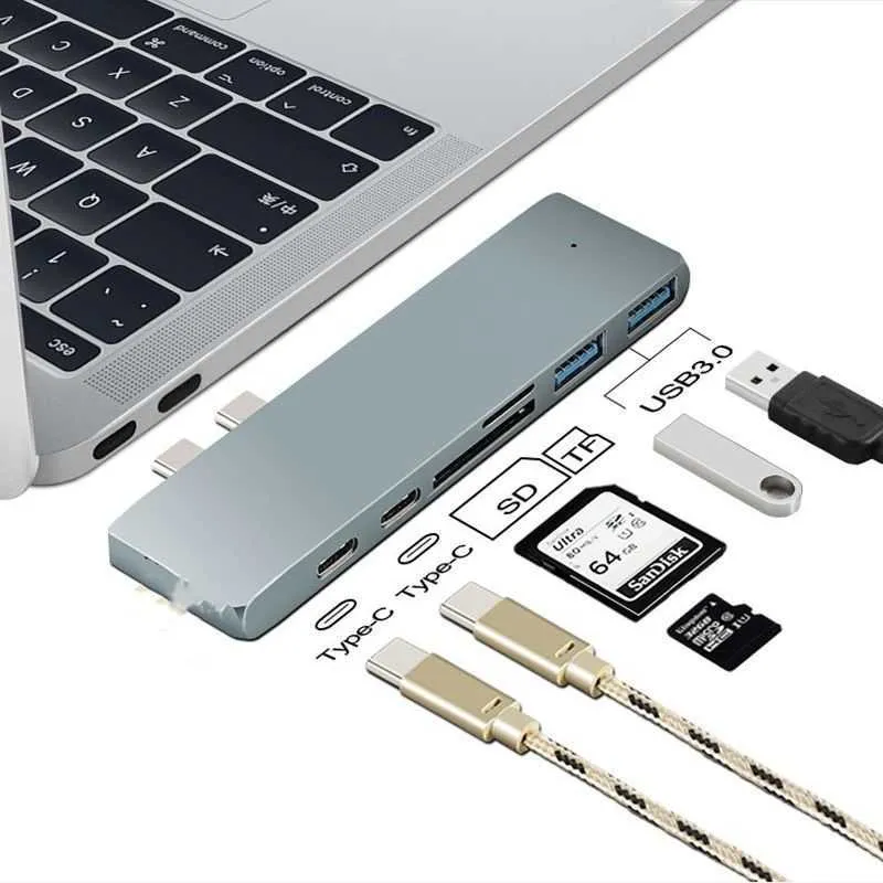 6ポート6 in 1タイプC USBハブフォーマックブックAir Mac Book Pro with SD/TD/PD/2 USB 3.0