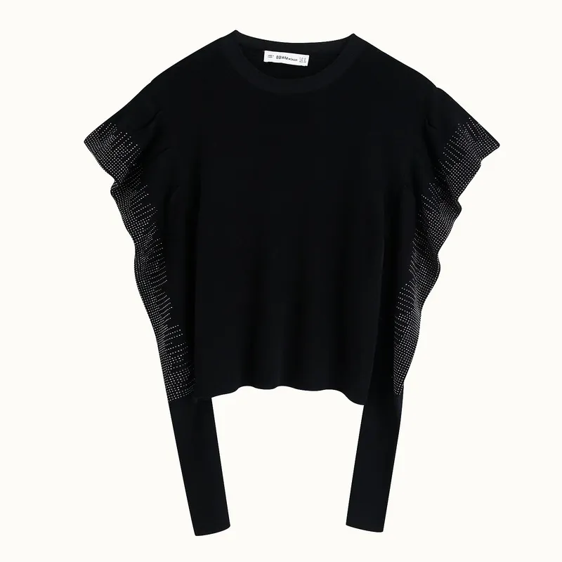 Mulheres leves suéter outono moda soprufa manga moderna senhora preto pulôvers 210602