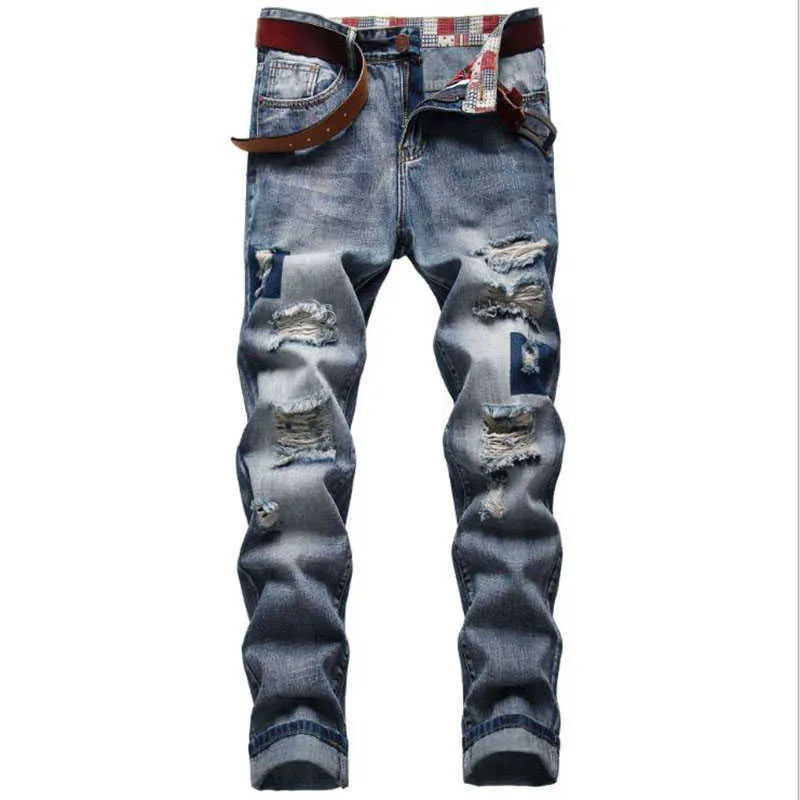 Hot Men Ripped Jeans Destroyed Cotton Denim Pants Men Casual Hip Hop Hole Trousers Autumn Fashion Long Jeans Plus Size 29-42