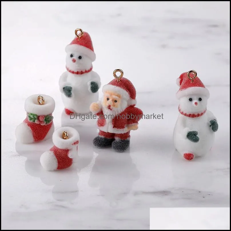 Christmas style 20pcs/lot color flocking cartoon Snowman santa claus shape resin beads diy jewelry garment/keychain accessory