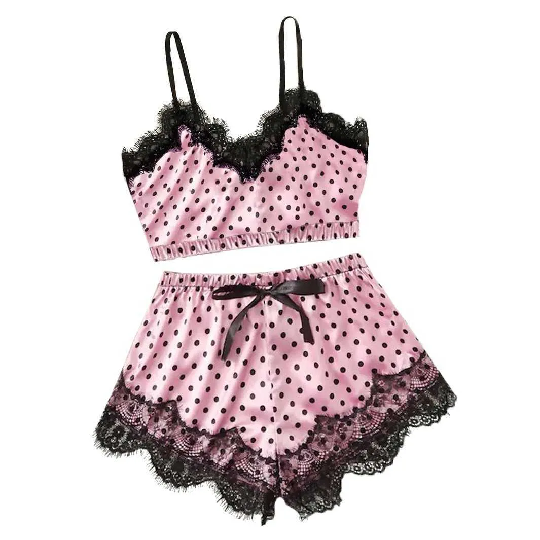 Miarhb Sweet Pyjamas För Kvinnor Sleepwear Sexig Nightwear Polka Dot Söt Underkläder Pyjamas Para Femme Kawaii Sömn Lounge Kläder Q0706