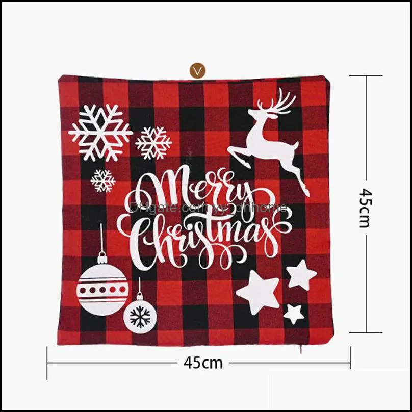 Christmas Pillow Case Black and Red  Plaid Linen Cushion Cover for Sofa Couch Xmas Decor 18 Inch XBJK2108