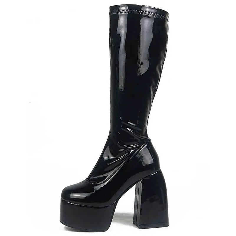 Sexy Party Big Size 43 Chunky High Heels Platform Goth Black Women Boots Brand Design Fashion Luxury Shoes Boots Women Y1209