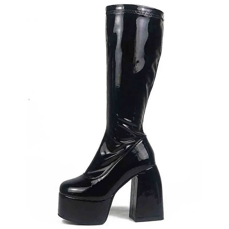 Sexy Party grande taille 43 talons hauts épais plate-forme Goth noir femmes bottes marque Design mode chaussures de luxe bottes femmes Y1209