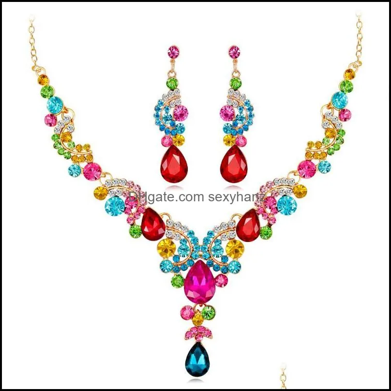 Earrings & Necklace Selling European And American Retro Set Two-piece Fashion High-end Crystal Women Jewelry