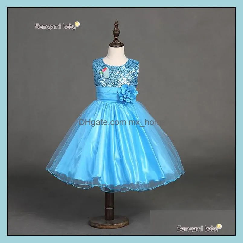 PrettyBaby children 3D rose flower dress girls sleeveless sequin dress summer princess dress bow floral chiffon dress with belt in