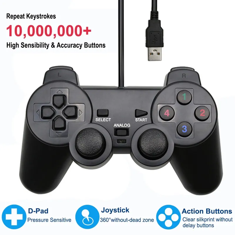 Controlador con cable USB Gamepad WinXP/Win7/Win8/Win10 ordenador portátil Vista negro vibración PC juego Joystick