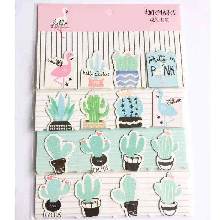 Bookmark 4 Pcs/pack Cactus Plants Flamingo Magnet Paper Clip School Office Supply Escolar Papelaria Gift Stationery