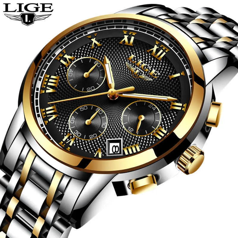 Lige Luxury Marca Relógios Homens Moda Esporte Quartzo Quartzo Assista Homens Full Steel Negócios Relógio Impermeável Homem Relogio Masculino 210527