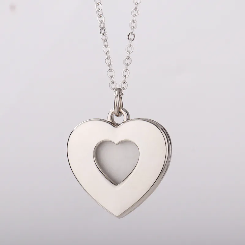 Sublimated Pendant Sublimation Necklace Valentine`s Day Necklaces White DIY Lovers Heart Round Shape Ornament Customized Gift A02
