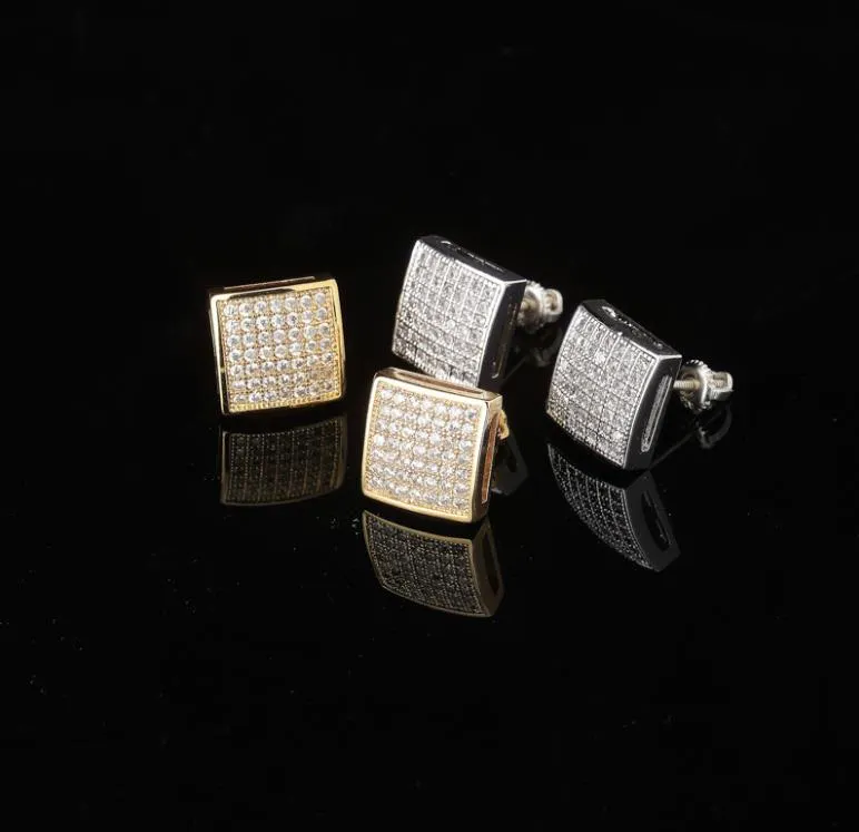 Designer de luxe Hommes Boucles D'oreilles Hip Hop Mode Homme Boucle D'oreille Femmes Bague D'oreille Hommes Diamant Boucles D'oreilles Zircon Boucle D'oreille Bling Rappeur Forme Carrée Hommes Hiphop Goujons