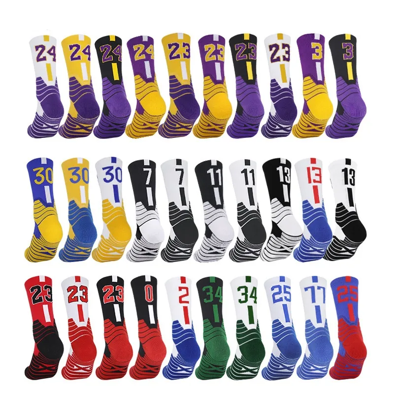 Баскетбол Средний Трубка Носки спортивные Обучение Носки Различные Цветные Стили Без скольжения Полотенце Нижние Мужчины могут носить