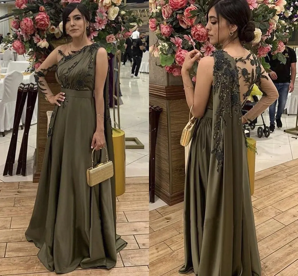 Olive Green Indian Olive Green Evening Gown With Cape Illusion Long Sleeve  Lace Beaded Embroidery Chiffon Muslim Prom Gowns Wear From Alegant_lady,  $149.35 | DHgate.Com