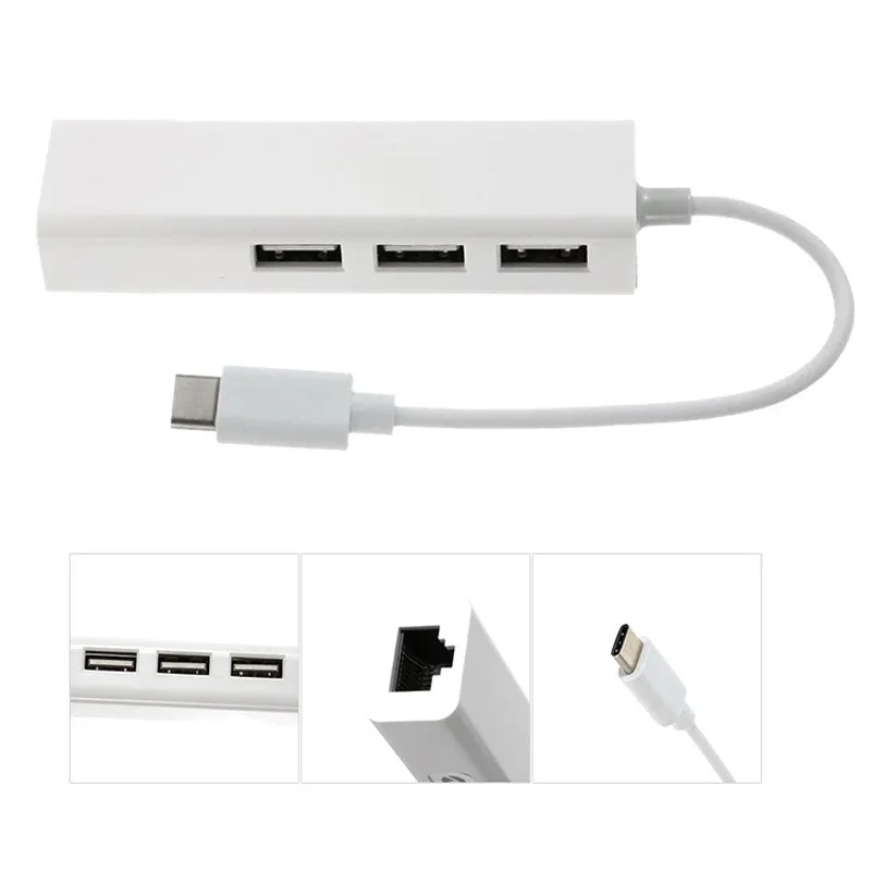 Hot USB 3.1 Hub Tipo-C RJ45 Card de Rede Ethernet LAN Adaptador 3 Porto para MacBook Tablet PC Phone Acessórios para laptop