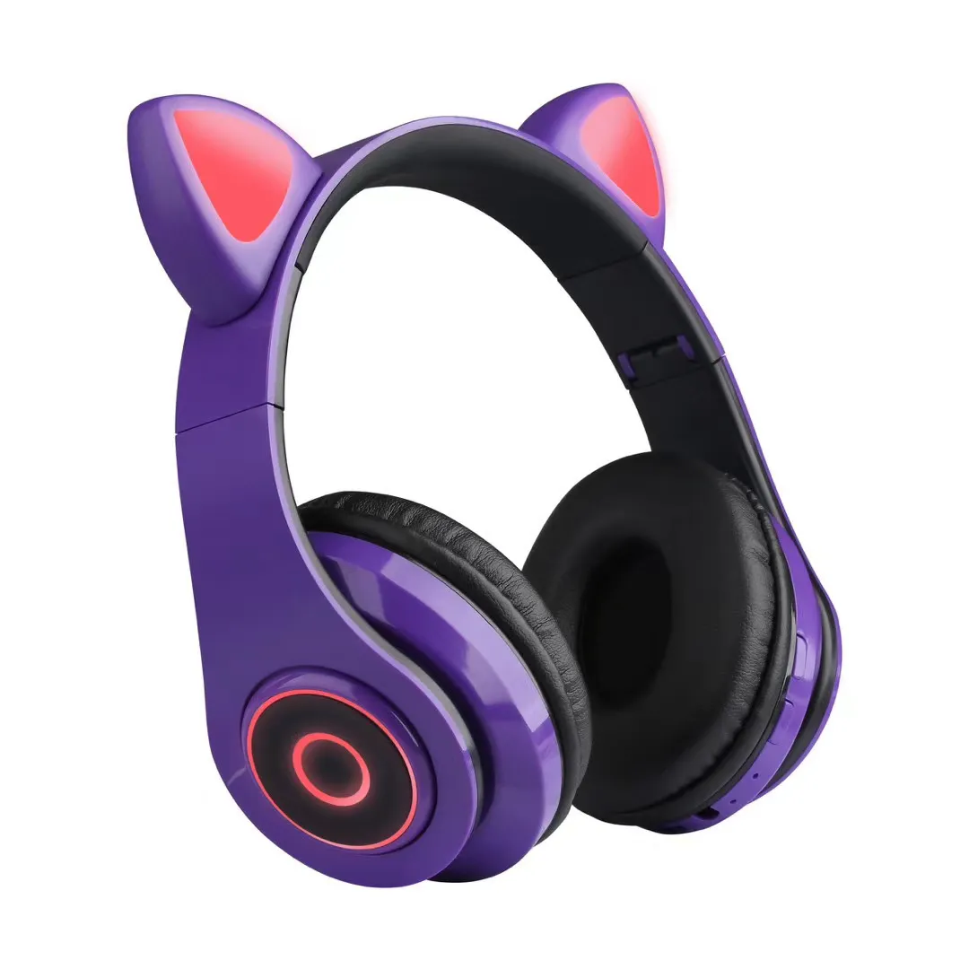 Söt kattörat trådlösa hörlurar B39 Bluetooth -hörlurar BT 5,0 headset Stereo Music Gaming Wired Earbud Speaker hörlurar 40G0B