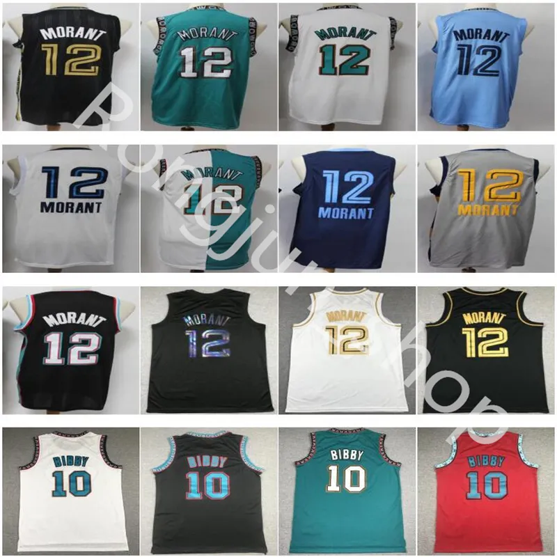 Mens costurado jerseys de basquete Mike 10 Bibby 12 Ja Morant Verde Branco Preto Preto College Camisa Top Quality