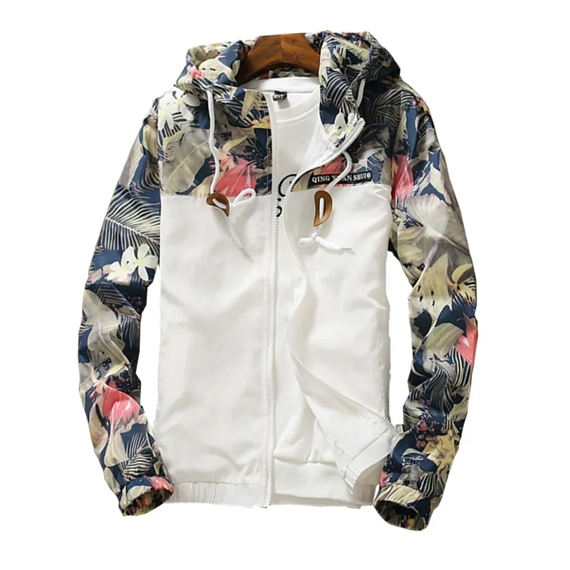 Women's Hooded Jackets Spring Autumn Floral Causal Windbreaker Women Basic Coats Zipper Lightweight Famale 211223