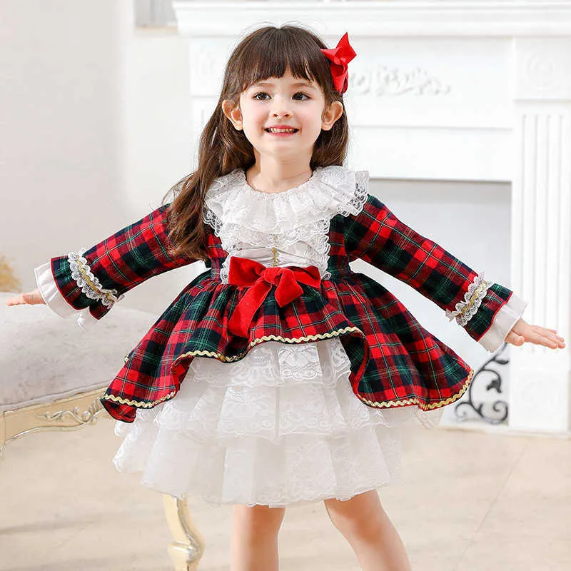 Baby Girl Spanish Turkey Dress for Toddler Girls Vintage Plaid Lolita Princess Dresses Children Birthday Baptism Easter Vestidos 210615