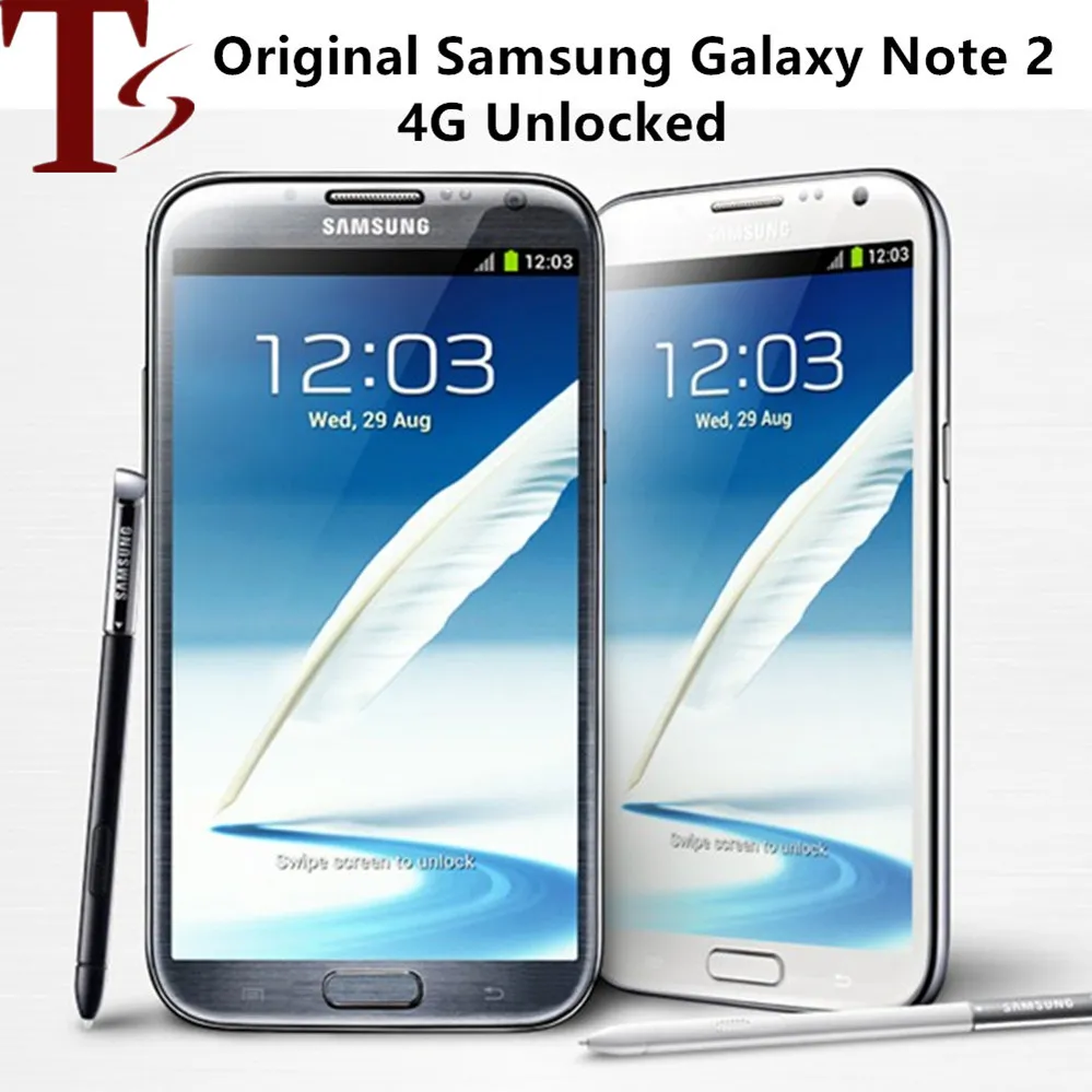 Ontgrendelde Samsung N7105 4G -telefoons Originele Galaxy Note 2 II N7100 Mobiele telefoon 5,5 "Quad Core 8MP WCDMA Gerenoveerde smartphone 10 st.