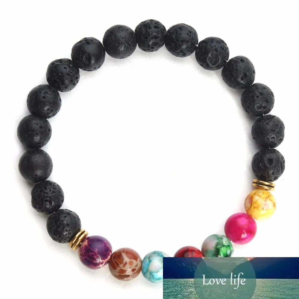 Louleur Lava Negra Pedra Natural Pulseiras 7 Reiki Cakra Cura Balanço Beads Pulseira para Homens Mulheres Estique natal