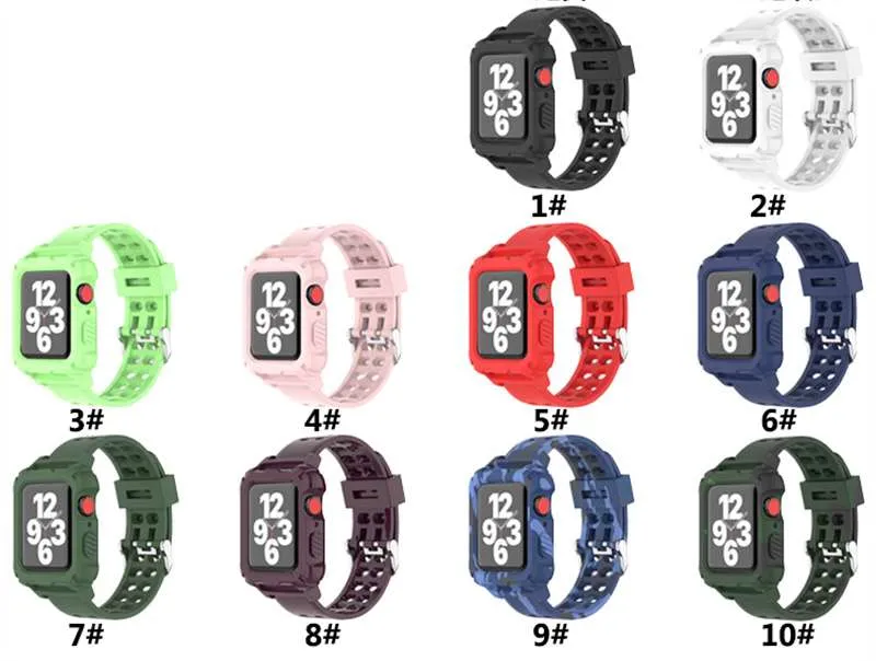 Apple Watch Case + Banda 44mm 40mm Series 6 5 4 SE Cinta de esportes com casos para iWatch 3 42mm 38mm tpu bandas