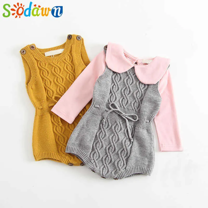 Sodrawn Baby Girls Boys Kläder Höst Vinter Ull Jumpsuit Plush Knit Romper Jumpsuit Kläder Baby Kläder Ställ Sticka Suit G1023