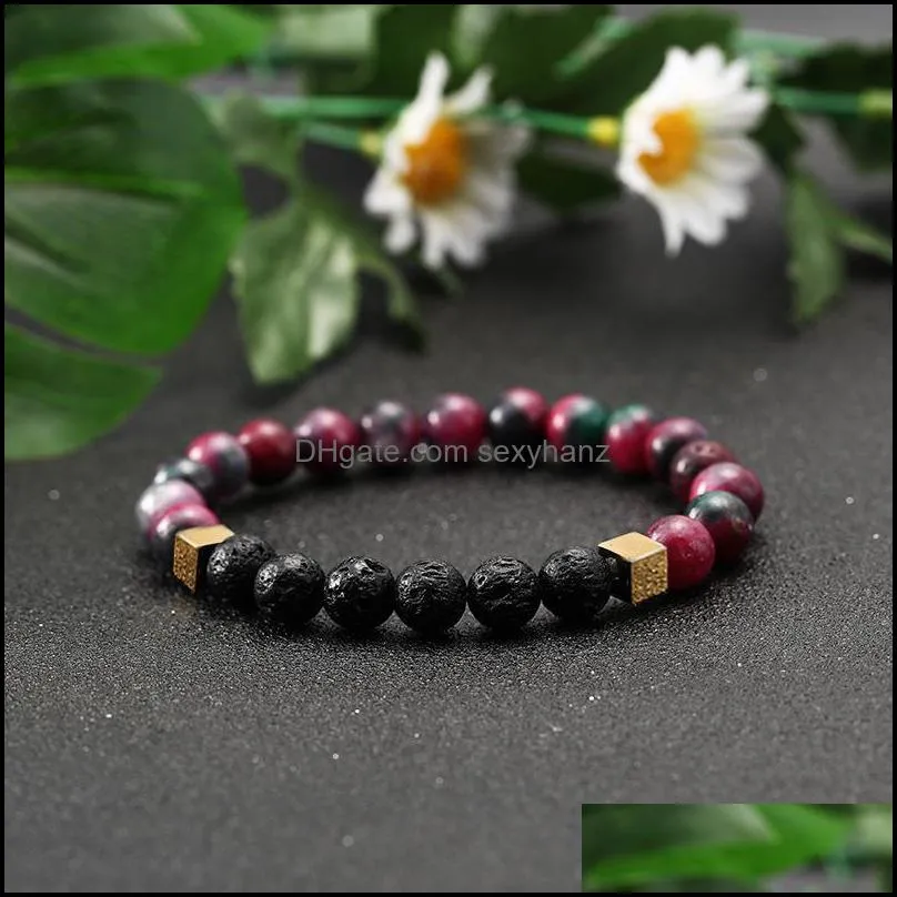 Custom Handmade Bohemia Natural Stone Crystal Energy Chakra Bracelet Womens Bracelets For Women Volcanic Rocks Thread Bangles Beaded,