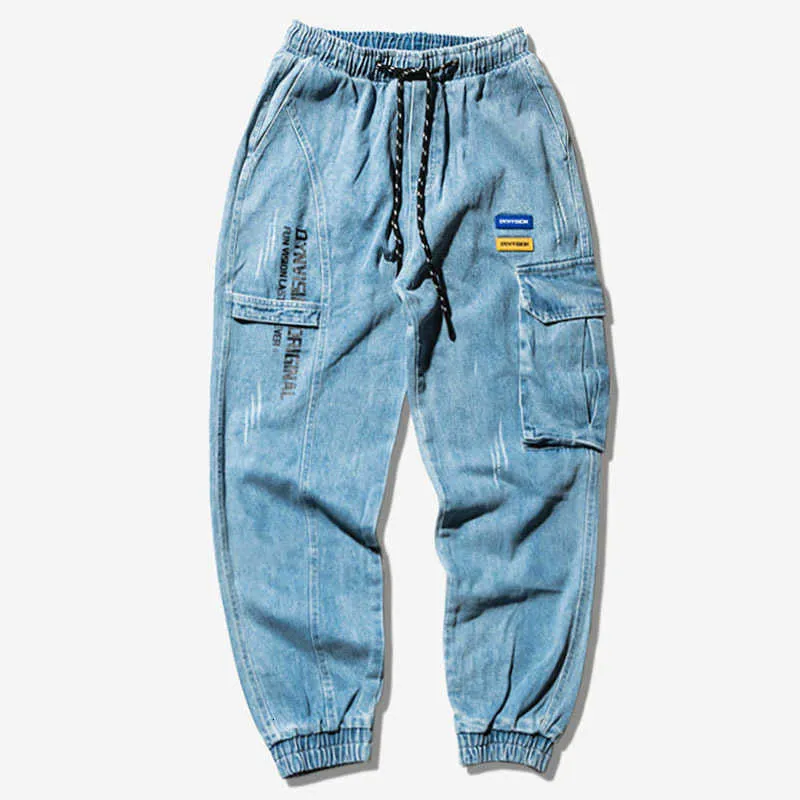Ly Designer Fashion Men Jeans Loose Fit Retro Light Blue Casual Denim Cargo  Pants Streetwear Hip Hop Joggers for