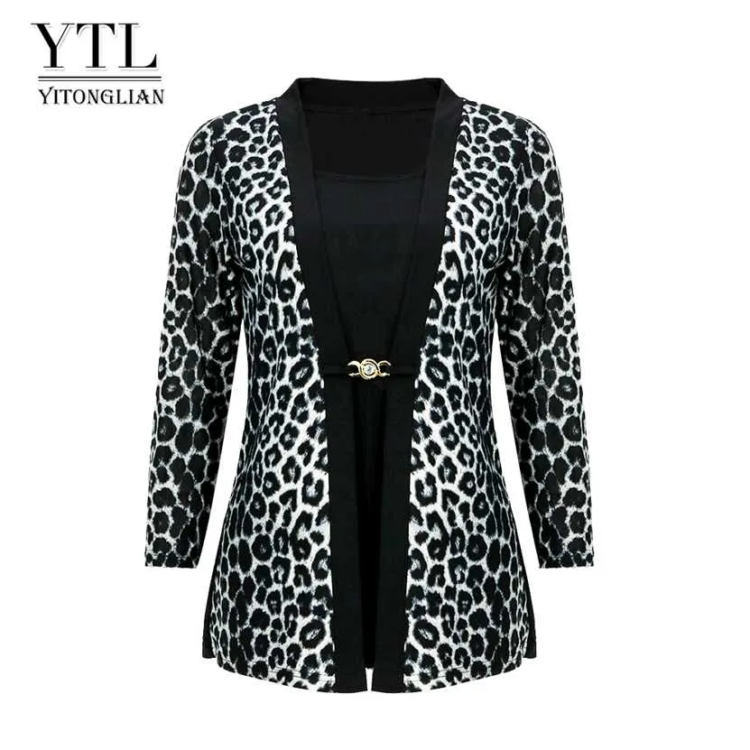 YTL Women Chic Leopard Blouse for Work Plus Size Fashion Patchwork Slim Shirt Long Sleeve Autumn Spring Tunic Tops Blusas H414 220122