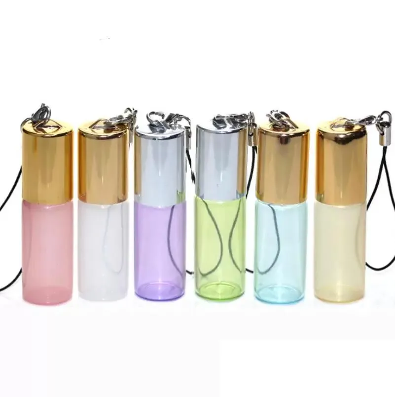 5ML Pendant Pearl Lustre Essential Oil Roll On Bottle Empty Metal Roller Ball Perfume Vials Keychain Free