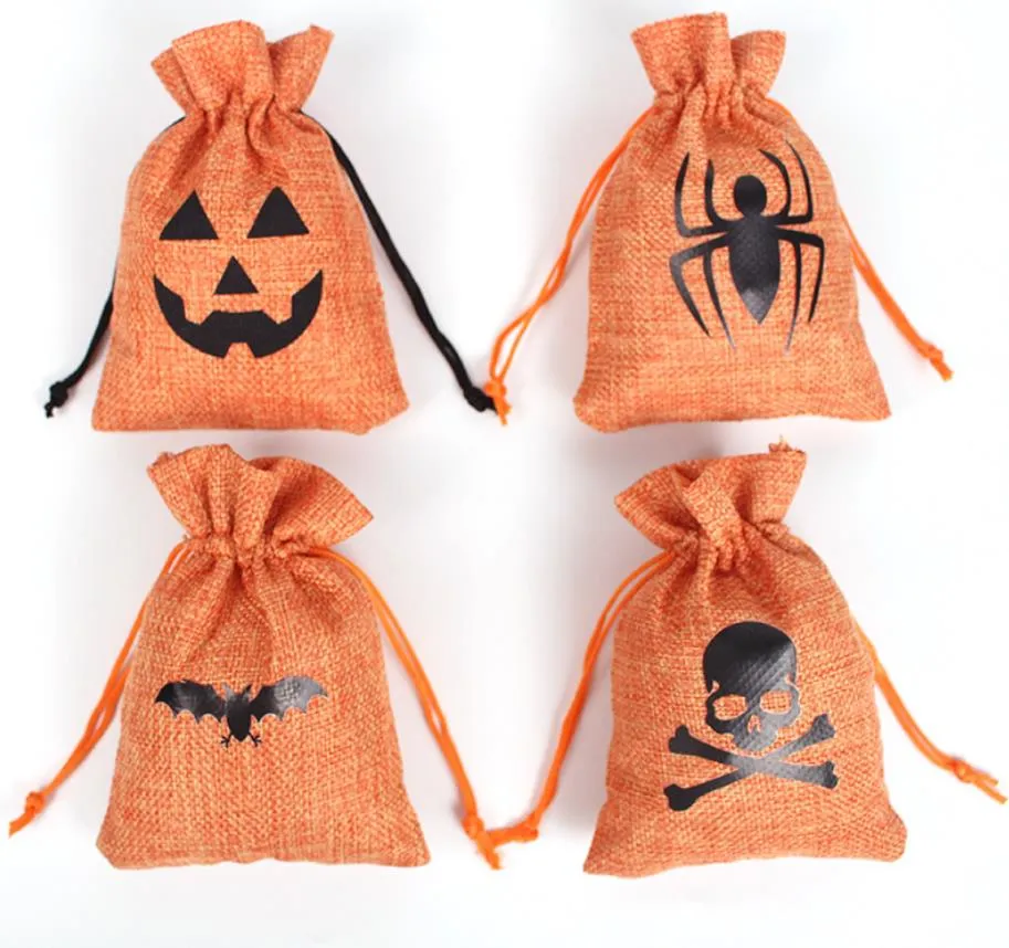 Jute Halloween Cadeaupapier Zakken Trekkoorden Snoepzakje Nieuwigheid Linnen Jute Zak Feestdecoratie Benodigdheden Oranje