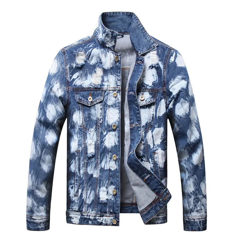 Zgrywanie otworu męskie dżinsowe kurtka 2022 wiosna jesień jeansowe płaszcze moda luźna męska odzież wierzchnia Casual Veste wlej Hommes S-XXXL