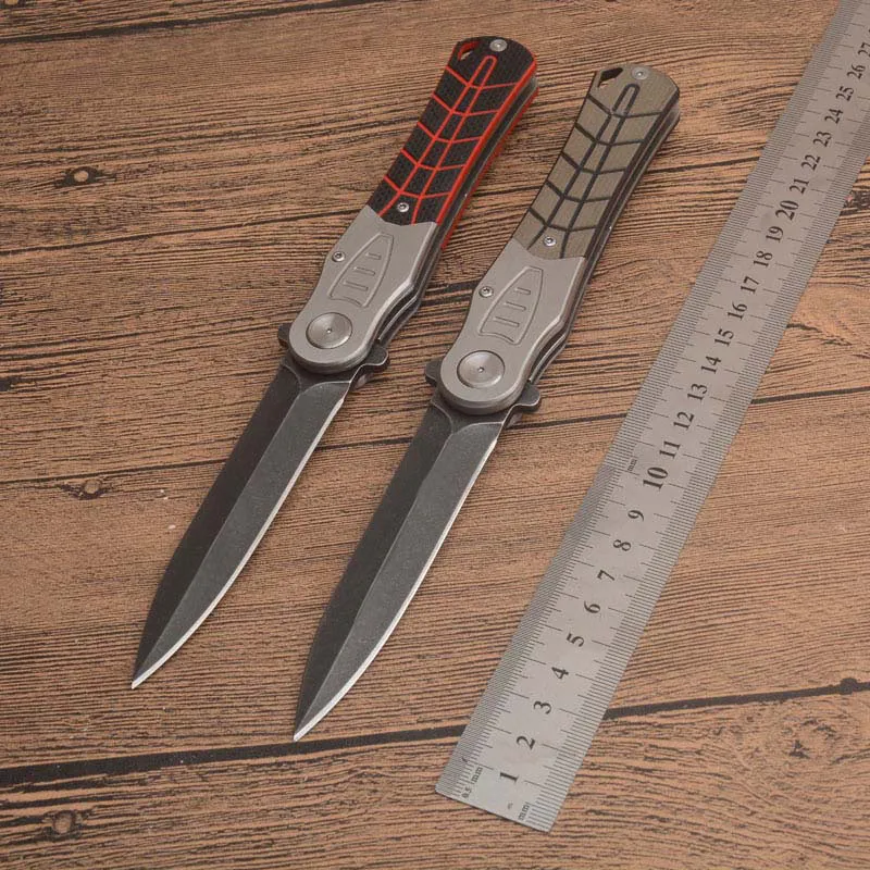 1Pcs High Quality Flipper Folding Knife D2 Black Stone Wash Blade G10 + Stainless Steel Sheet Handle Ball Bearing Pocket Knives