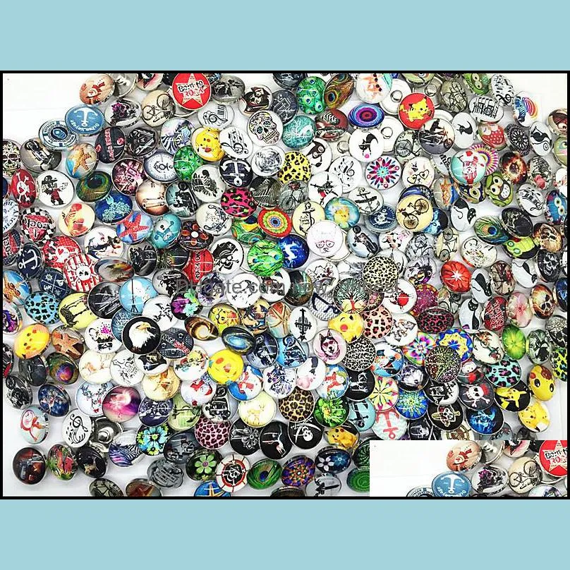 wholesale 100pcs/lot assorted mixed different styles high definition 18mm round glass ginger snap charms buttons DIY Jewelry