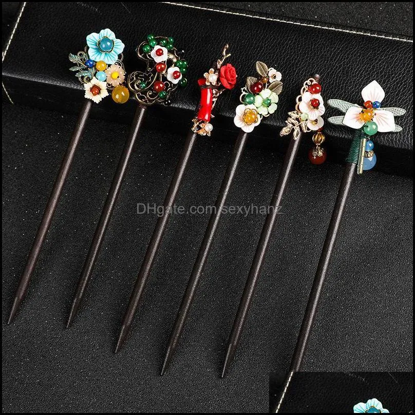 Chinese Ethnic Wooden Hair Sticks Ancient Hairpin With Tassel Headwear Women Jewelry Accessories Gift Pography Props Clips & Barrettes