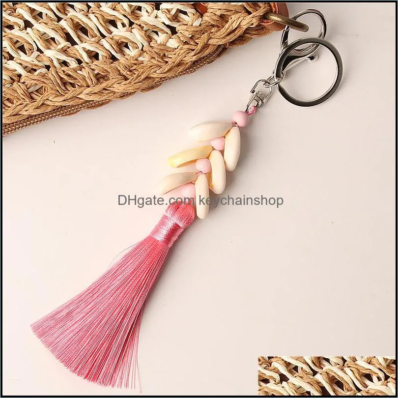 1Pc Boho Style Colorful Keychain Shandmade Shell With Long Tassel Alloy Keyring For Women Girl Bag Accessories Gift E2281-E2285