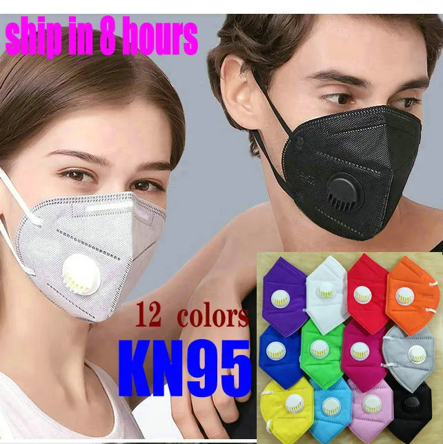 12-Farben-KN95-FFP2-Maske mit Ventil, Einzelhandelsverpackung für Erwachsene, 6-lagiges Gesicht, wiederverwendbare Aktivkohle-Atemschutzmaske Mascherine