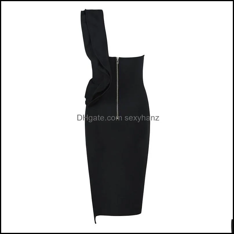 Casual Dresses High Quality Celebrity Black One Shoulder Open Fork Sexy Rayon Bandage Dress Evening Party