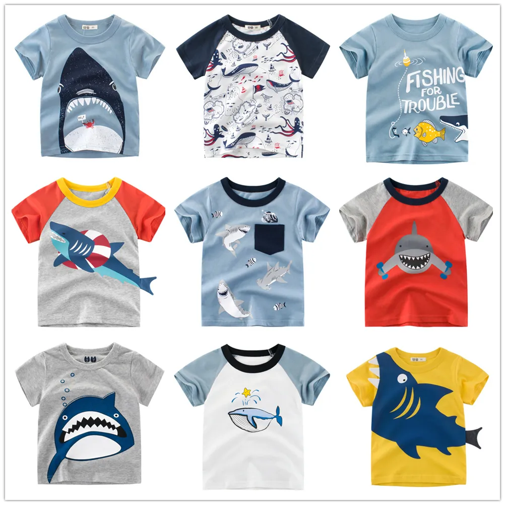 29 lat dzieci chłopcy 100 bawełna z krótkim rękawem rekin kreskówki koszulki ubrania dzieci dzieci lato topy odzież