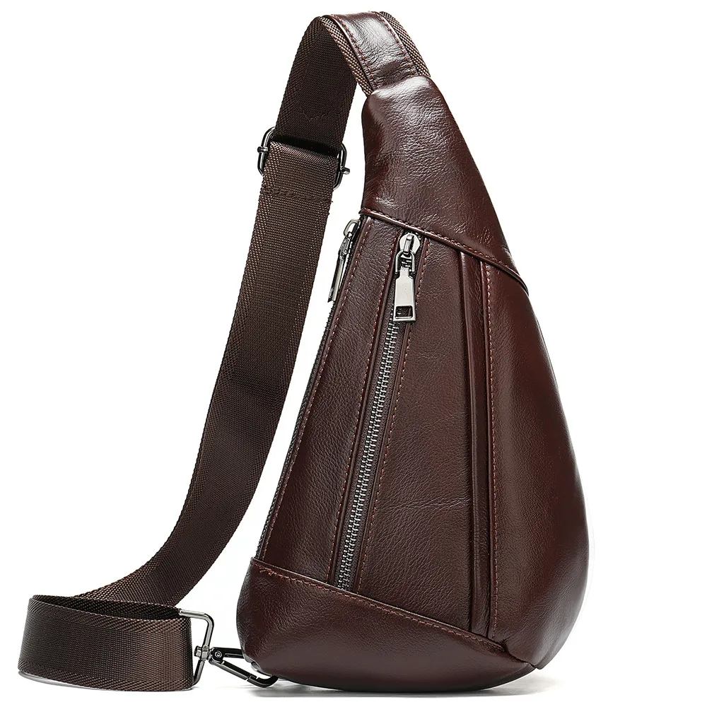 Men's Genuine Leather Shoulder Chest Bags for Men Casual Travel Messenger Man Crossbody Pack Sling Bag