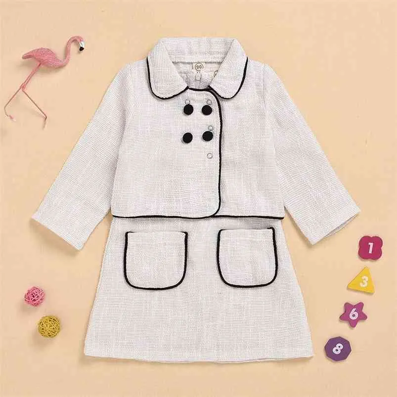 Ensembles d'hiver pour enfants, manches longues, manteau à double boutonnage, jupe solide, mignon 2 pièces, vêtements pour filles 18M-6T 210629